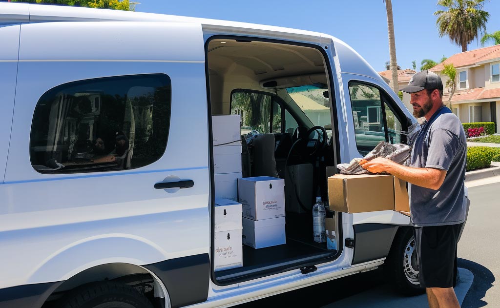 Redline courier driver making an Oakland courier service delivery