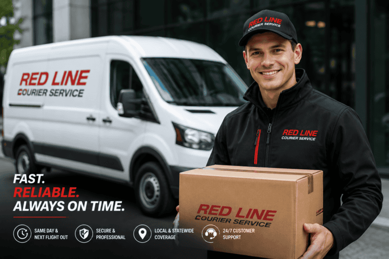 Turlock courier service driver handing off a package