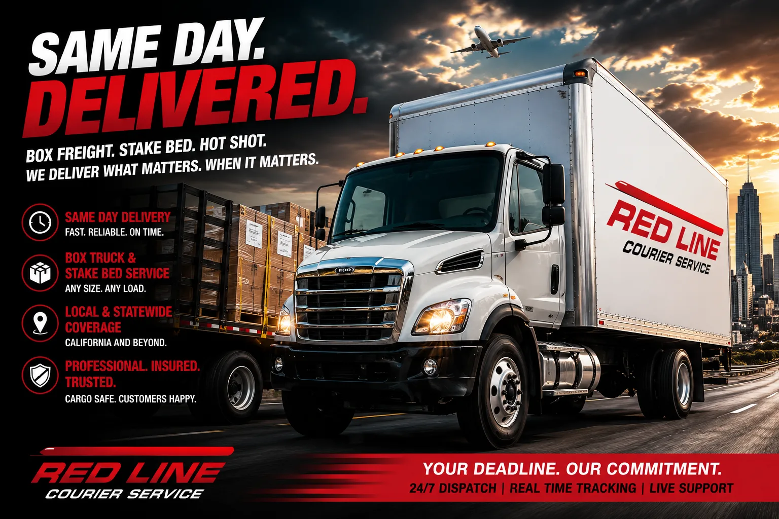 Same-day freight shipping and hot shot box truck delivery across California