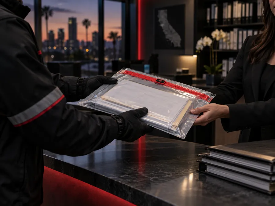 Secure title and escrow document courier handoff in California