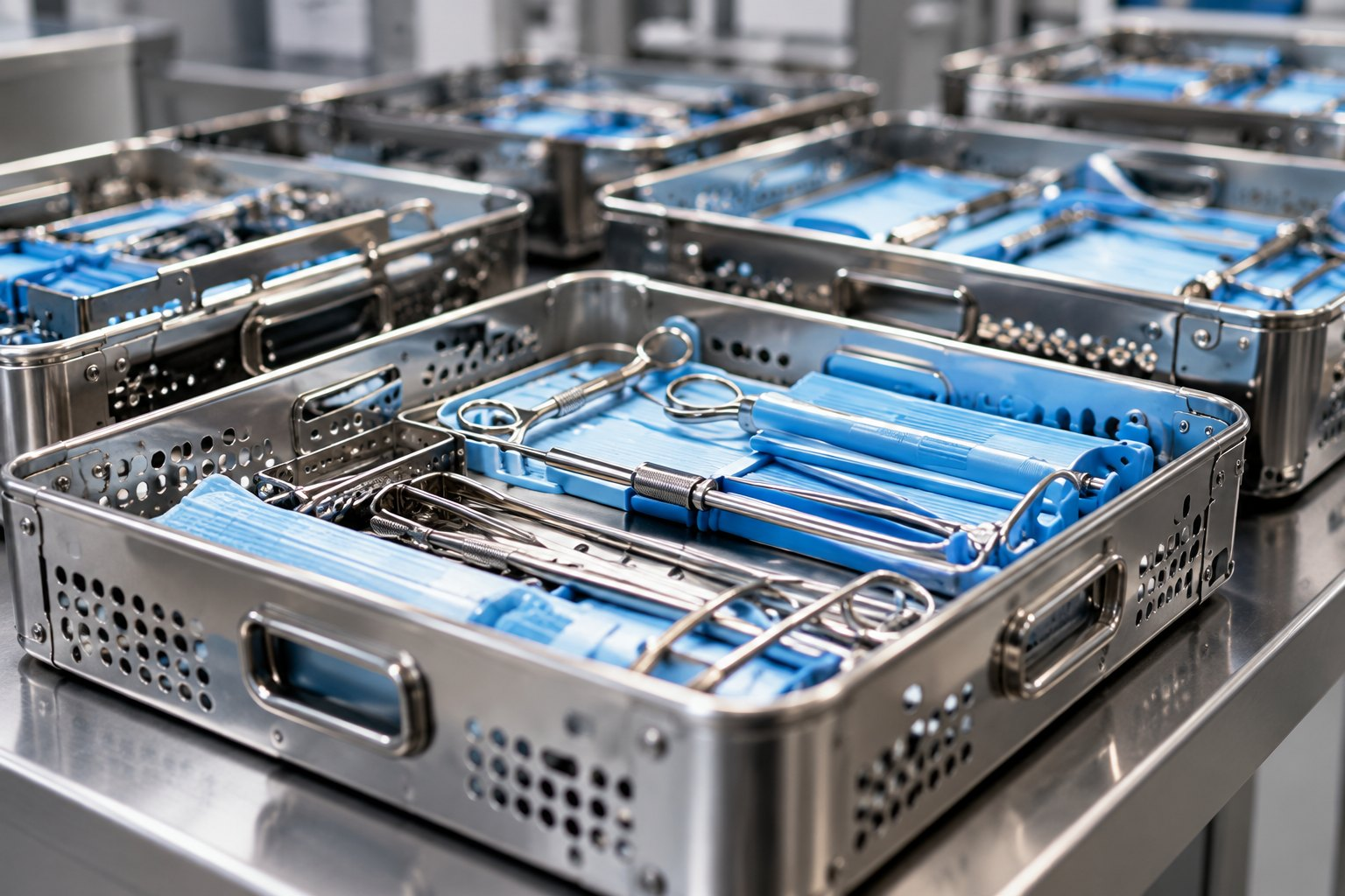 Illustration of organized surgical instrument trays